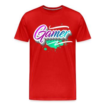 Gamer - T-shirt bio Premium Homme - rouge - Devant - Damien (186cm)