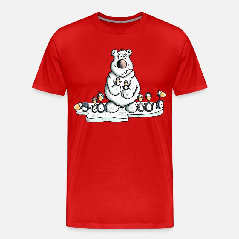 Eisbär mit Pinguinen - Männer Premium Bio T-Shirt - Rot