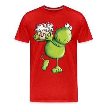 Grenouille avec gâteau - T-shirt bio Premium Homme - rouge - Devant - Damien (186cm)