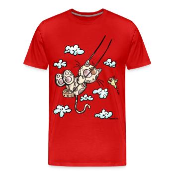 Cat sur la balançoire - T-shirt bio Premium Homme - rouge - Devant - Damien (186cm)