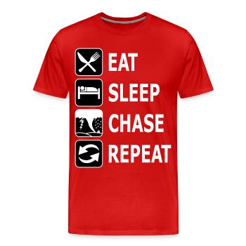 eat sleep chase repeat, chasing tornadoes, twister - Men's Premium Organic T-Shirt - red - Front - Damien (186cm)