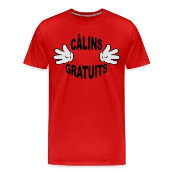 Câlins gratuits mains - T-shirt bio Premium Homme - rouge - Devant - Damien (186cm)