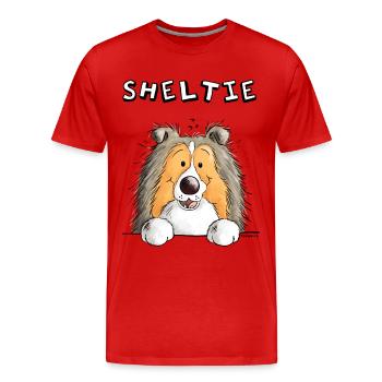 Neugieriger Sheltie - Männer Premium Bio T-Shirt - Rot - Vorne - Damien (186cm)