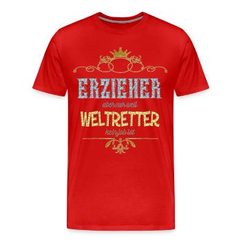 Erzieher Weltretter - Männer Premium Bio T-Shirt - Rot - Vorne - Damien (186cm)
