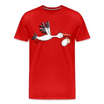 Lustiger Storch bringt Baby - Comic - Geburt - Männer Premium Bio T-Shirt - Rot - Vorne - Damien (186cm)