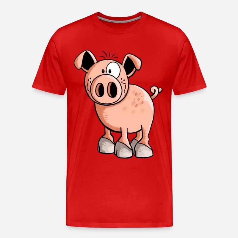 Rosa Ferkel - Schwein - Sau - Schweinchen - Comic - Männer Premium Bio T-Shirt - Rot