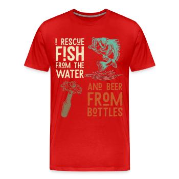Funny Fishing Beer Quote – Rescue Fish - Men's Premium Organic T-Shirt - red - Front - Damien (186cm)