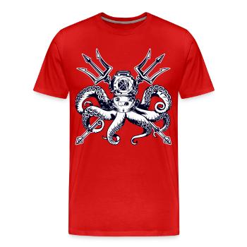 Pieuvre Scaphandre Trident - T-shirt bio Premium Homme - rouge - Devant - Damien (186cm)