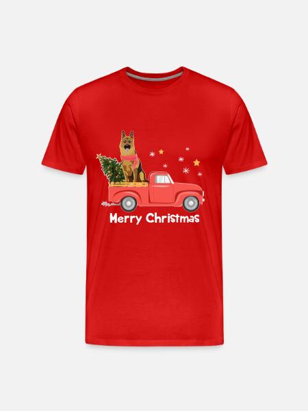 German Shepherd Christmas Pickup Truck - Men's Premium Organic T-Shirt - red