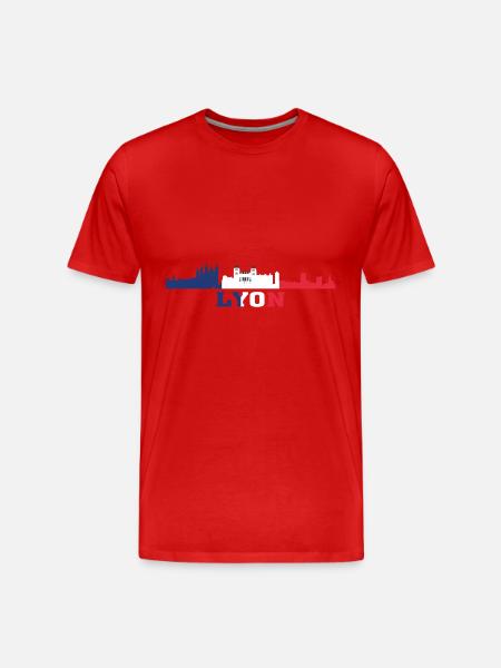 Lyon City Skyline France Landmark Map - Men's Premium Organic T-Shirt - red