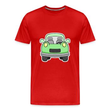 Fröhlicher Grünwagen Frontansicht - Männer Premium Bio T-Shirt - Rot - Vorne - Damien (186cm)