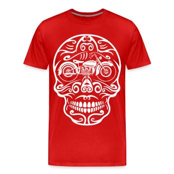 Moto rétro Skull - T-shirt bio Premium Homme - rouge - Devant - Damien (186cm)
