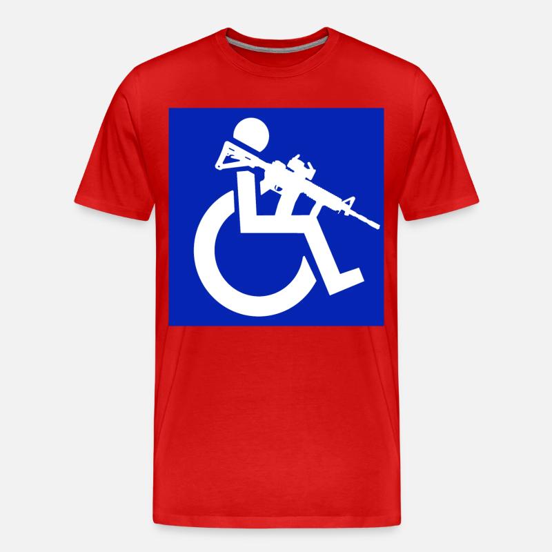 Bild eines Rollstuhlfahrers mit einem Gewehr # - Männer Premium Bio T-Shirt - Rot