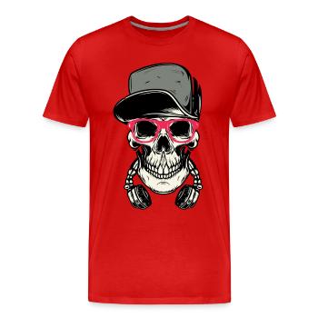 DJ Totenkopf Kopfhörer Musik - Männer Premium Bio T-Shirt - Rot - Vorne - Damien (186cm)
