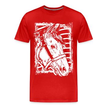 Reiten - Reiter - Pferd - Pferdekopf - Männer Premium Bio T-Shirt - Rot - Vorne - Damien (186cm)