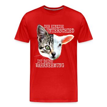Der Unterschied Ist Deine Wahrnehmung Vegan Katzen - Männer Premium Bio T-Shirt - Rot - Vorne - Damien (186cm)