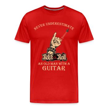 Never underestimate an old man with a Guitar - Men's Premium Organic T-Shirt - red - Front - Damien (186cm)