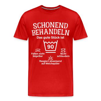 Schonend Behandeln Neunzig Geschenk 90. Geburtstag - Männer Premium Bio T-Shirt - Rot - Vorne - Damien (186cm)