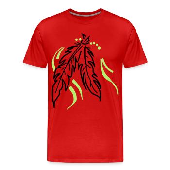 Liés ensemble – Plumes spirituelles - T-shirt bio Premium Homme - rouge - Devant - Damien (186cm)