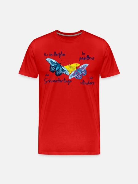 Bunte Schmetterlinge, 4 Sprachen - Männer Premium Bio T-Shirt - Rot