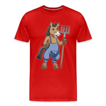 Pferd Landwirt Mistgabel Bauernhof - Männer Premium Bio T-Shirt - Rot - Vorne - Damien (186cm)