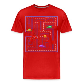 Road bike road, gamer, gaming, racing bike, cars - Men's Premium Organic T-Shirt - red - Front - Damien (186cm)