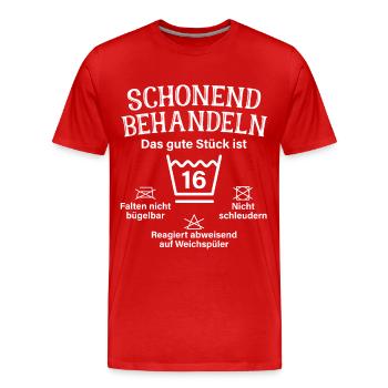 Schonend Behandeln 16 Geschenk Zum 16. Geburtstag - Männer Premium Bio T-Shirt - Rot - Vorne - Damien (186cm)