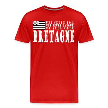 Geschenkidee Bretagne. Sprichwort und bretonische Flagge - Männer Premium Bio T-Shirt - Rot - Vorne - Damien (186cm)
