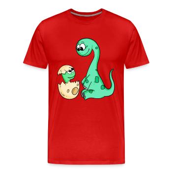 Dinosaures avec bébé dinosaures - T-shirt bio Premium Homme - rouge - Devant - Damien (186cm)