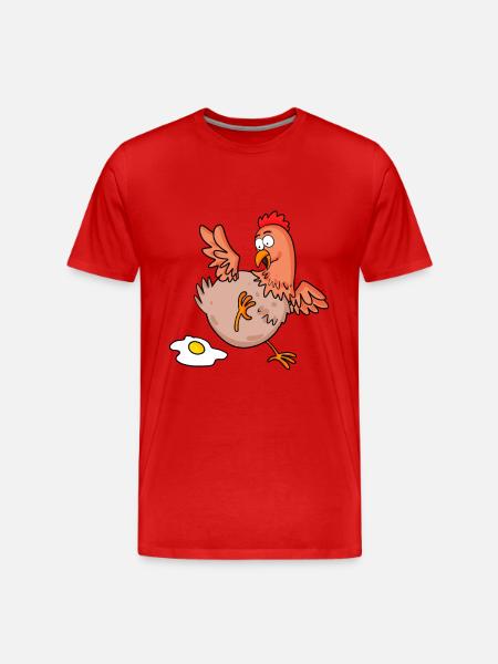 Chicken Lays an Egg Cartoon - Men's Premium Organic T-Shirt - red