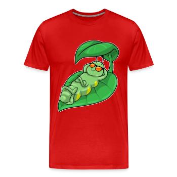 Chenille avec feuille comme parasol - T-shirt bio Premium Homme - rouge - Devant - Damien (186cm)