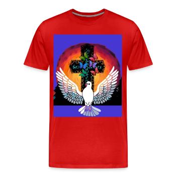 Ténèbres Colombe de la Paix Jésus Croix Rédemption Mort - T-shirt bio Premium Homme - rouge - Devant - Damien (186cm)