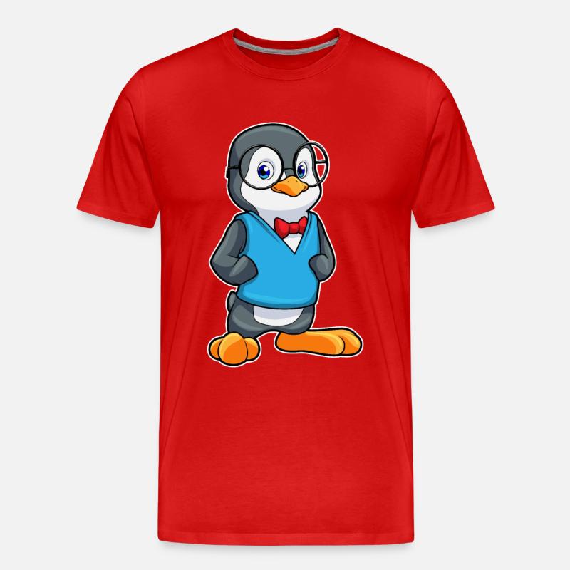 Pinguin als Nerd mit Brille - Männer Premium Bio T-Shirt - Rot