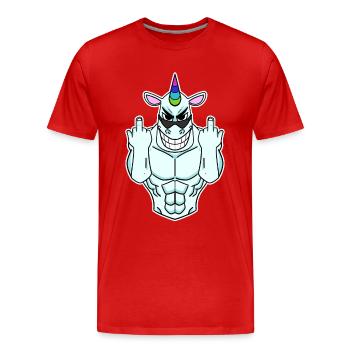 Einhorn Mittelfinger - Männer Premium Bio T-Shirt - Rot - Vorne - Damien (186cm)