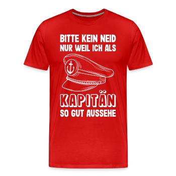 Kapitän Mütze Käptn Bootsführerschein Schifffahrt - Männer Premium Bio T-Shirt - Rot - Vorne - Damien (186cm)