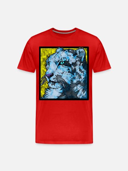 Schneeleopard nah (Bunt) - Männer Premium Bio T-Shirt - Rot