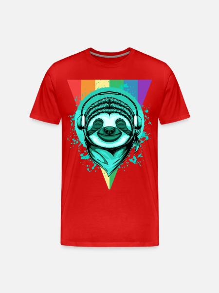 Sloth with headphones & rainbow - Men's Premium Organic T-Shirt - red
