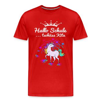 Einhorn Einschulung - Männer Premium Bio T-Shirt - Rot - Vorne - Damien (186cm)