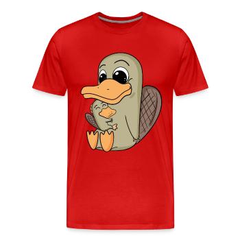 Famille Ornithorynque - Ornithorynque avec bébé - T-shirt bio Premium Homme - rouge - Devant - Damien (186cm)