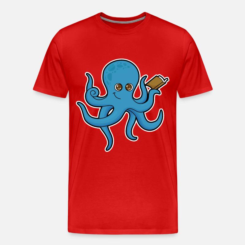Krake mit Buch - Männer Premium Bio T-Shirt - Rot