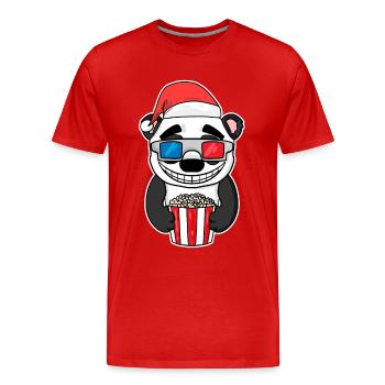 Weihnachten Panda Bär Popcorn Kino - Männer Premium Bio T-Shirt - Rot - Vorne - Damien (186cm)