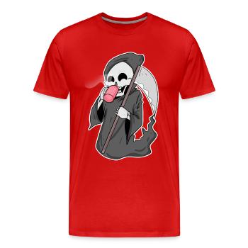 Sensenmann mit Kaffee - Männer Premium Bio T-Shirt - Rot - Vorne - Damien (186cm)