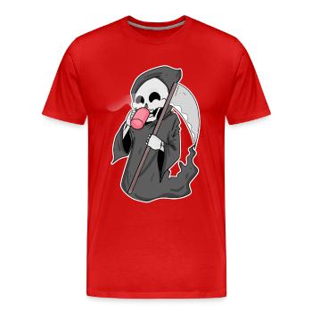 Faucheuse sinistre au café - T-shirt bio Premium Homme - rouge - Devant - Damien (186cm)