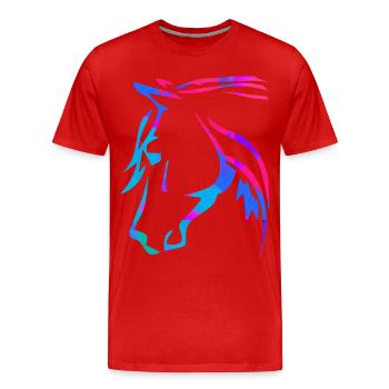 Cheval en rose - Dessin de tête de cheval - Équitation - T-shirt bio Premium Homme - rouge - Devant - Damien (186cm)