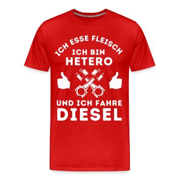 Ich esse Fleisch, ich bin Hetero und Fahre Auto - Männer Premium Bio T-Shirt - Rot - Vorne - Damien (186cm)