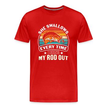 Citation de pêche Pêche qu’elle avale à chaque fois - T-shirt bio Premium Homme - rouge - Devant - Damien (186cm)