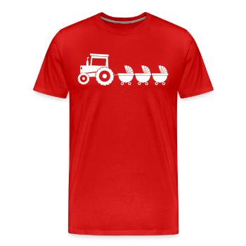 Tracteur avec chariot bébé - triplés - T-shirt bio Premium Homme - rouge - Devant - Damien (186cm)