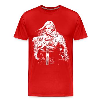 Femme guerrière viking - T-shirt bio Premium Homme - rouge - Devant - Damien (186cm)
