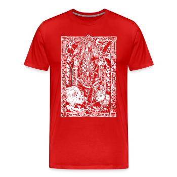 Wikinger Tafel mit Wölfen und Raben - Männer Premium Bio T-Shirt - Rot - Vorne - Damien (186cm)