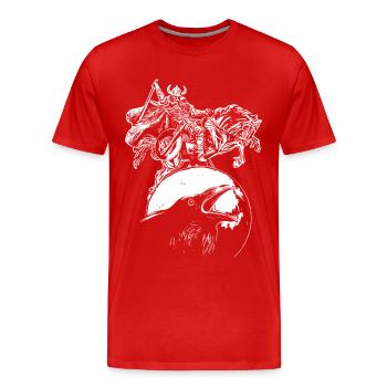 Wikinger zu Ross auf Rabe im Vollmond - Männer Premium Bio T-Shirt - Rot - Vorne - Damien (186cm)